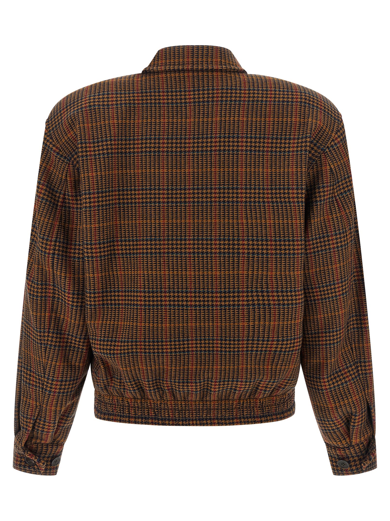Saint Laurent Check-pattern Bomber Jacket In Brown