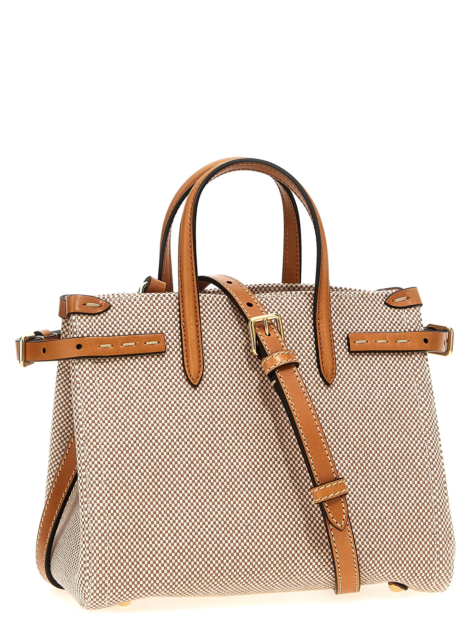Valentino Antibes Canvas Handbag Structured Shape Buckle In Beige