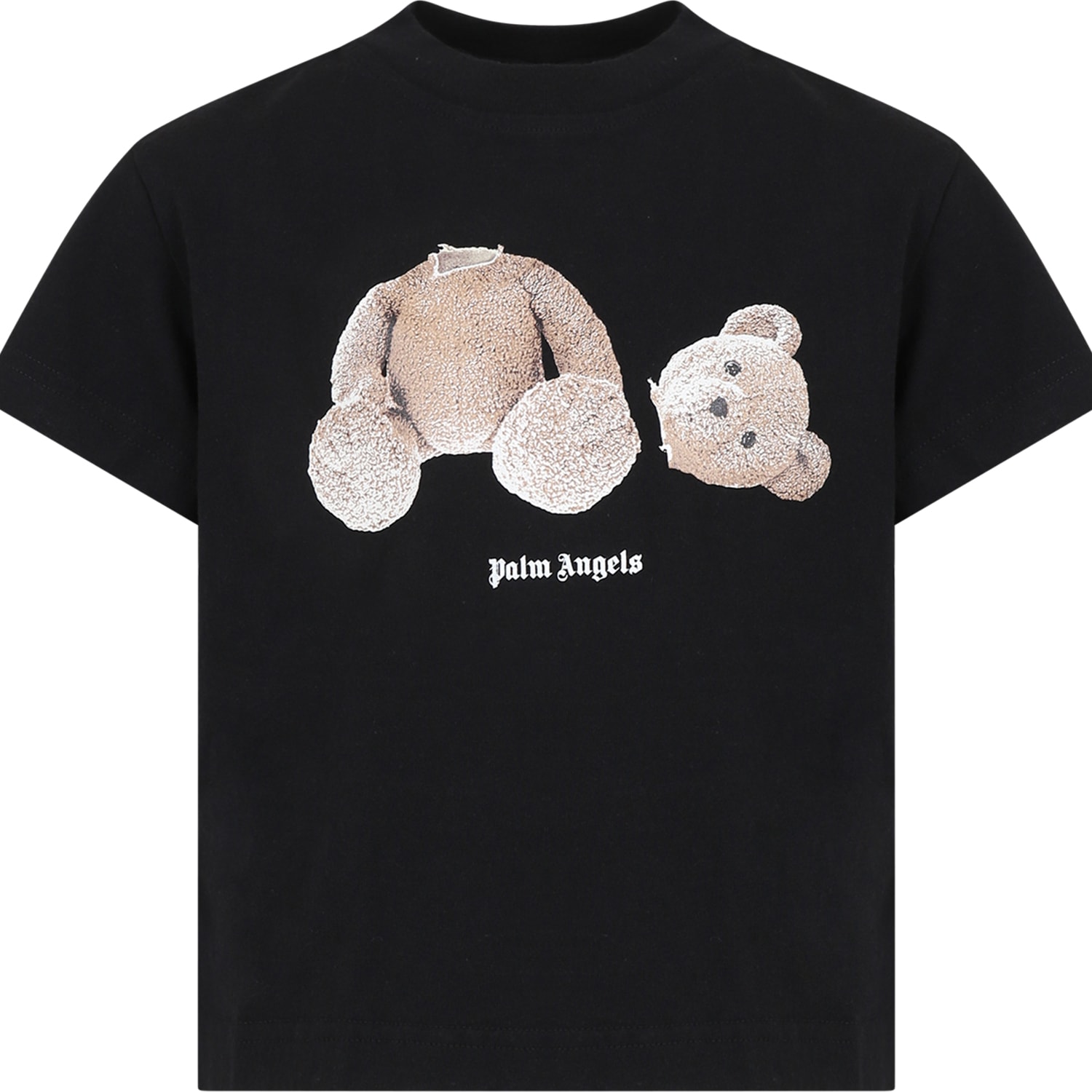 Palm Angels Black T-shirt For Kids With Bear