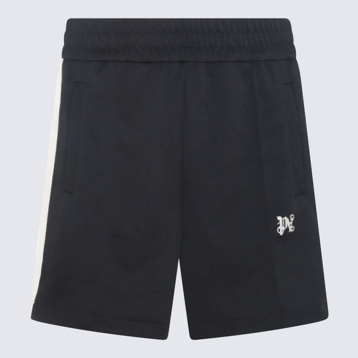 Palm Angels Black And White Track Shorts In Black Off White