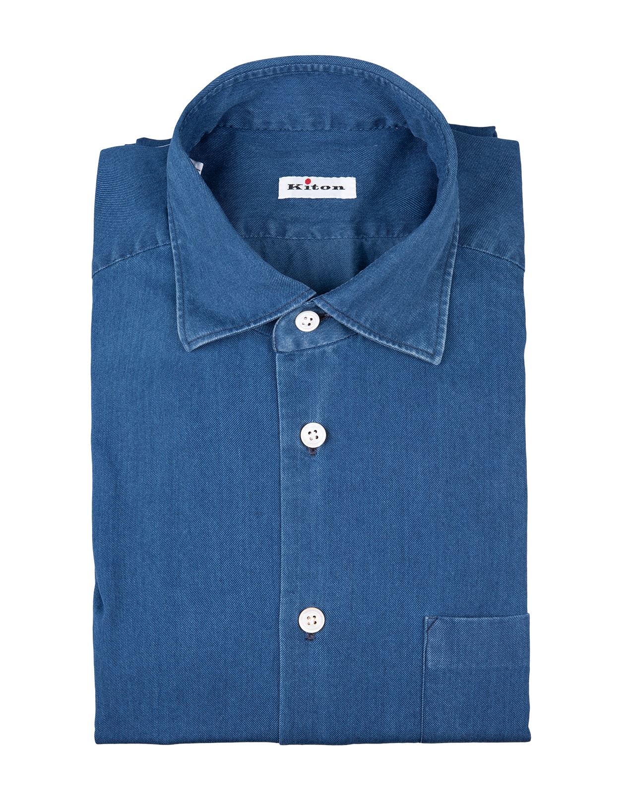 Kiton Slim Fit Shirt In Medium Blue Denim