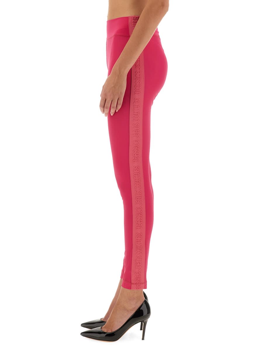 Versace Jeans Couture Logo-tape Cropped Leggings In Fuchsia