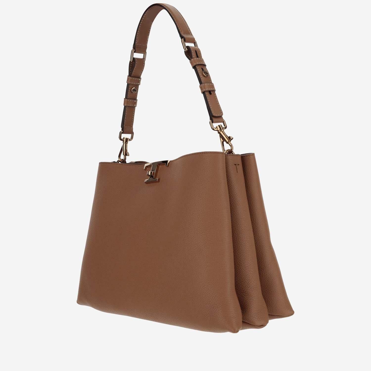 Shop Tod's Medium T Timeless Logo Plaque Tote Bag In Leather Brown