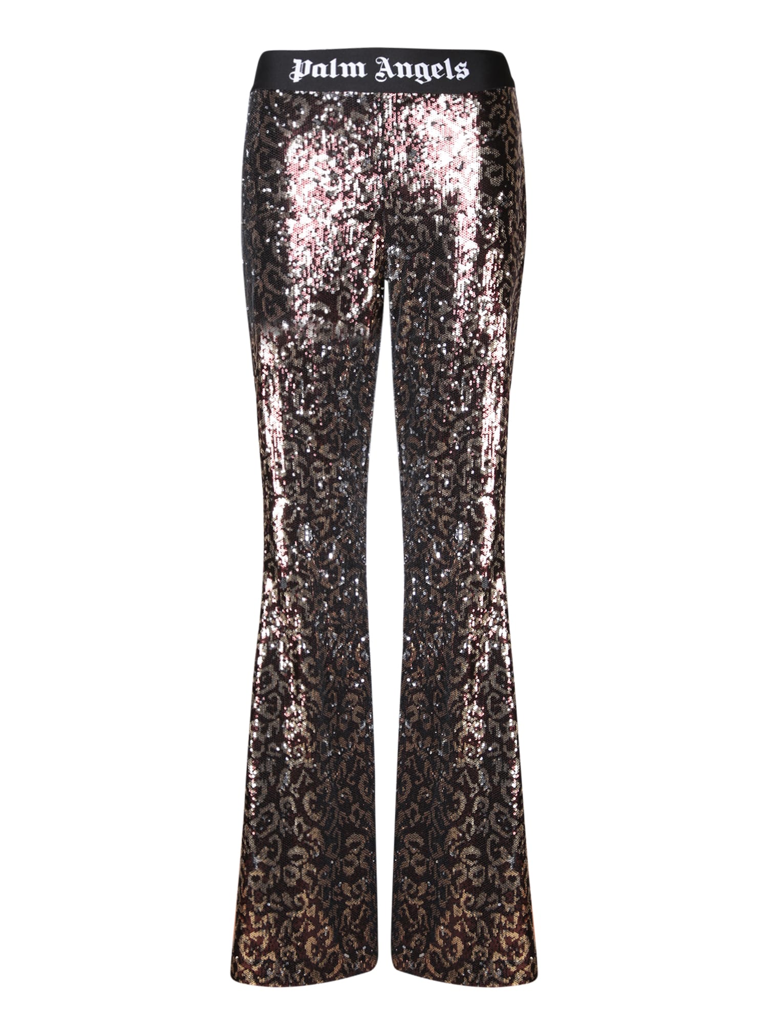 Shop Palm Angels Sequins Flared Trousers In Brown
