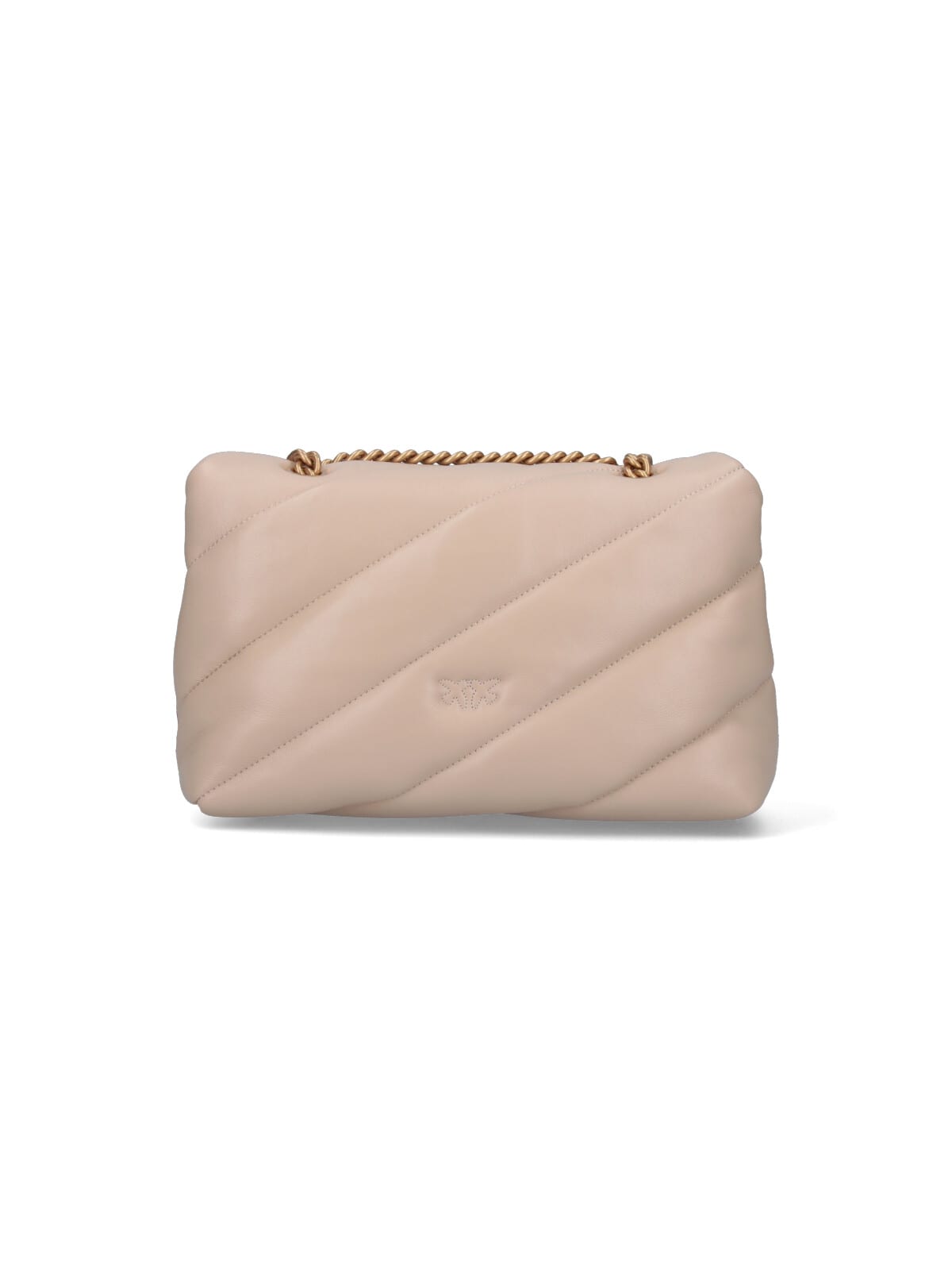 Shop Pinko Classic Love Puff Logo Crossbody Bag In Beige