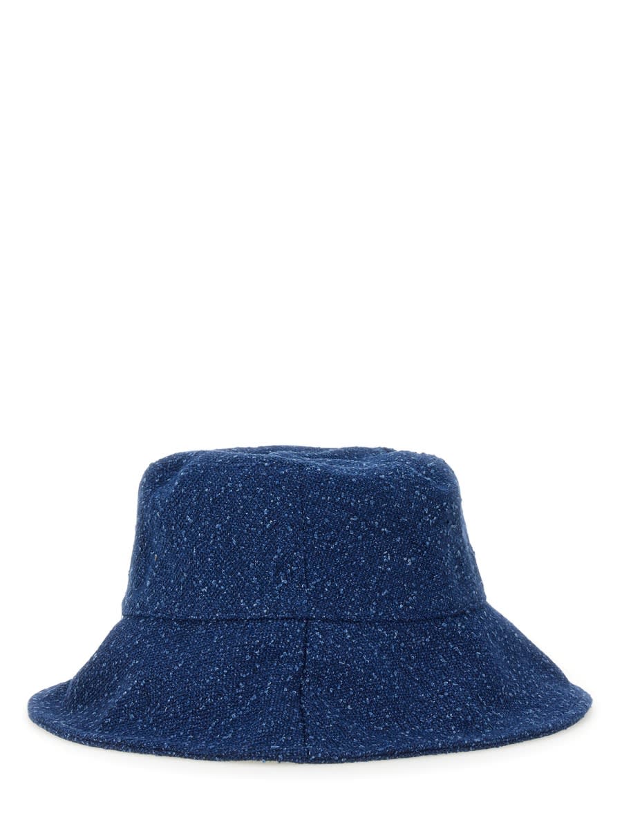 Msgm Textured Fabric Logo Brim Hat In Denim
