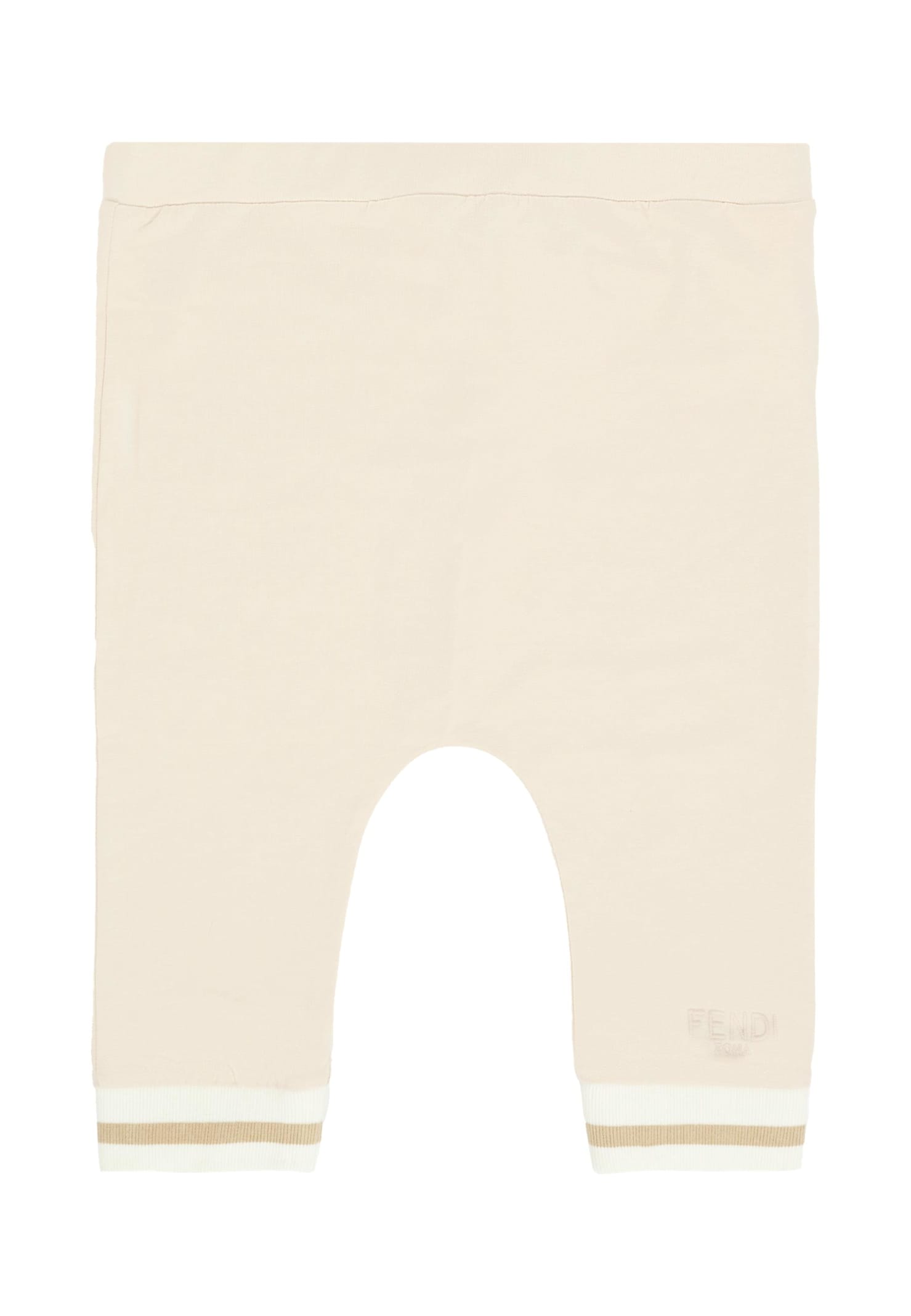 Fendi Beige Trousers For Babykids With Logo In Neutral