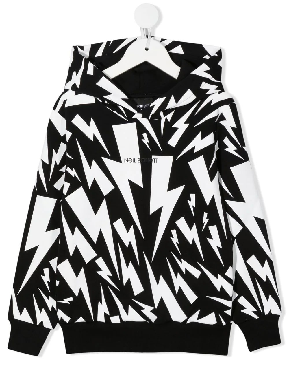 Neil Barrett Kids Black And White Hoodie With All-over Thunderbolt Print