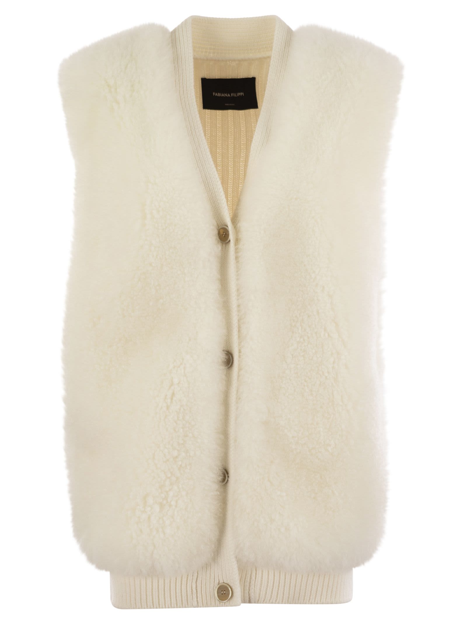 Shop Fabiana Filippi Waistcoat With Shearling In White