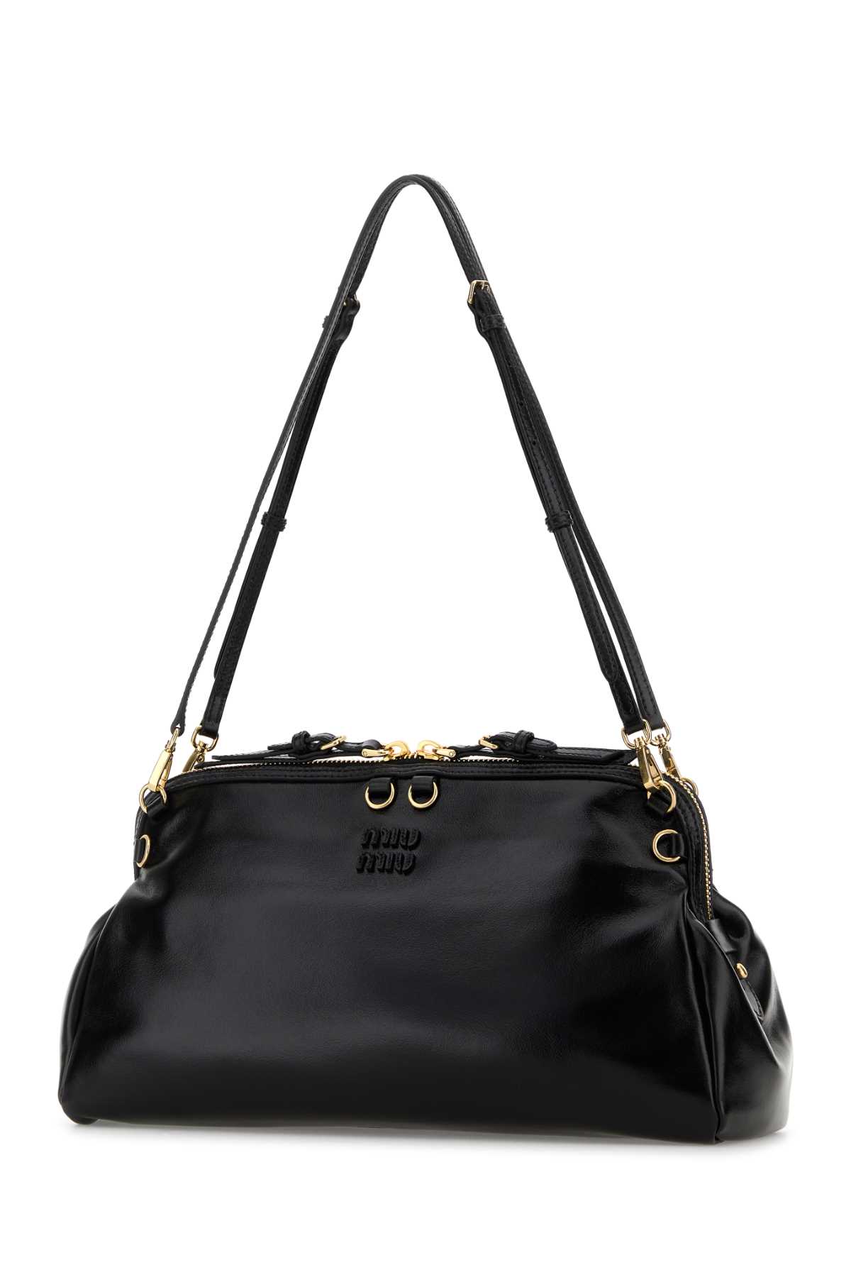 Miu Miu Leather Shoulder Bag Adjustable Strap In Black