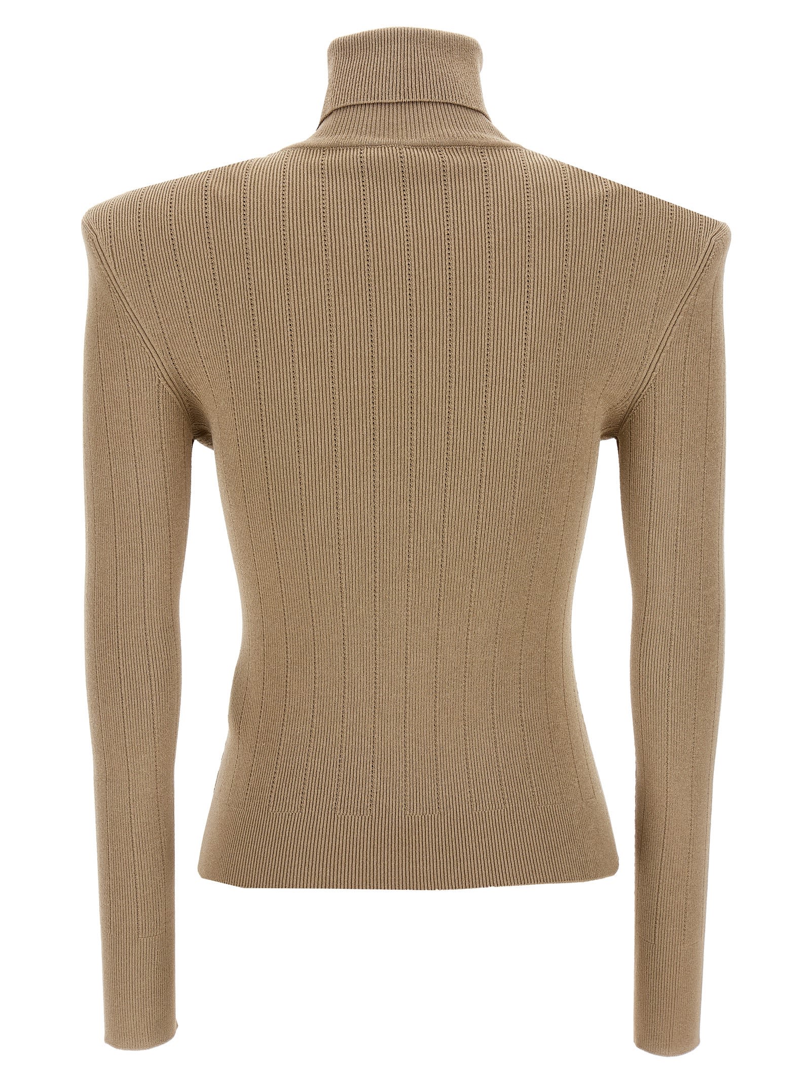 Shop Balmain Ribbed Button Sweater In Beige