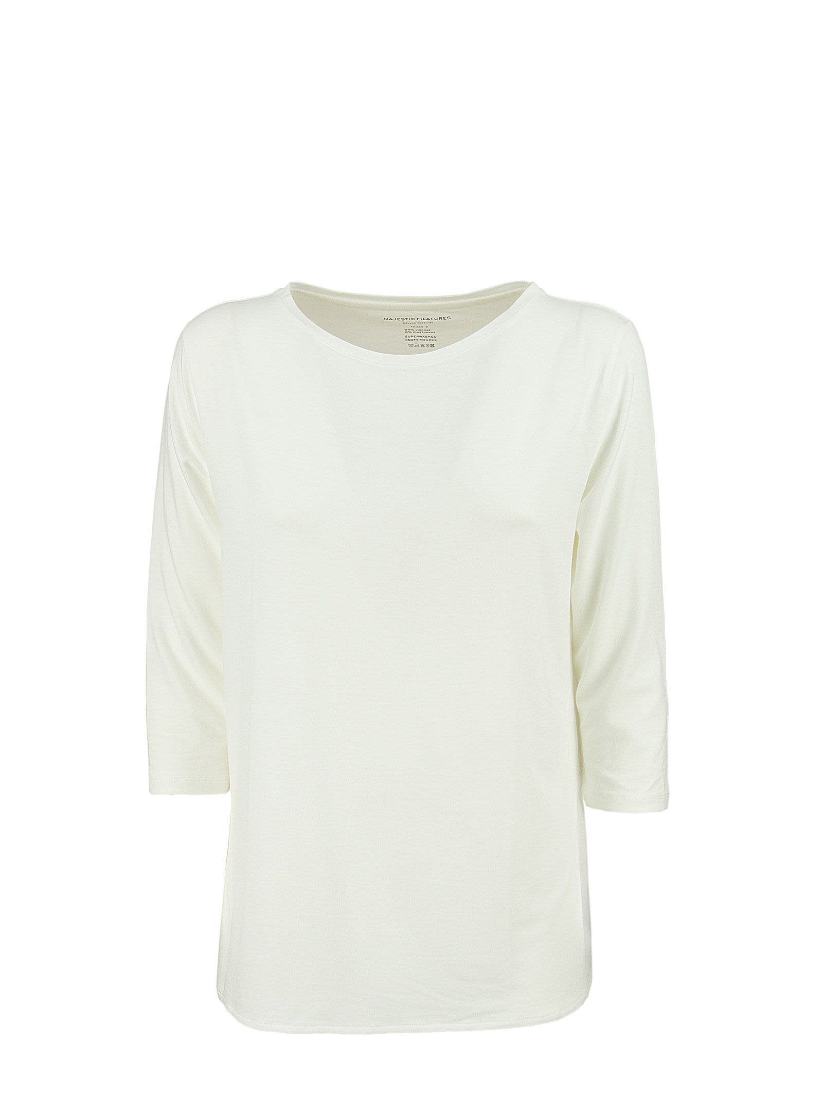 Majestic Filatures T-shirt With Boat Neckline And 3/4 Sleeves