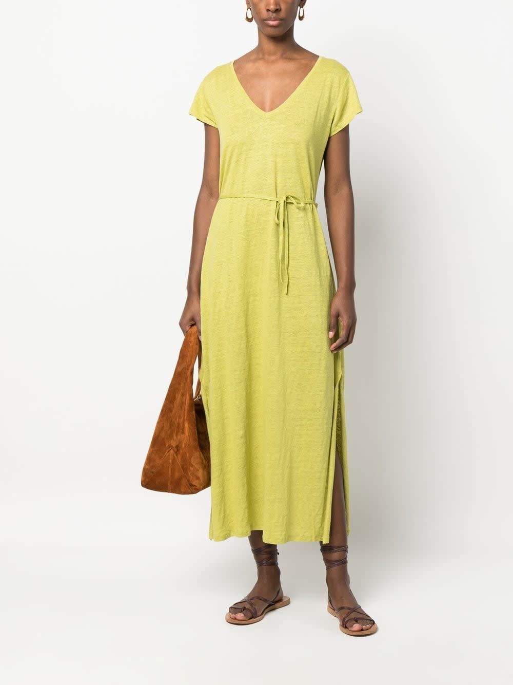 Majestic Filatures Linen Blend Long Dress In Green