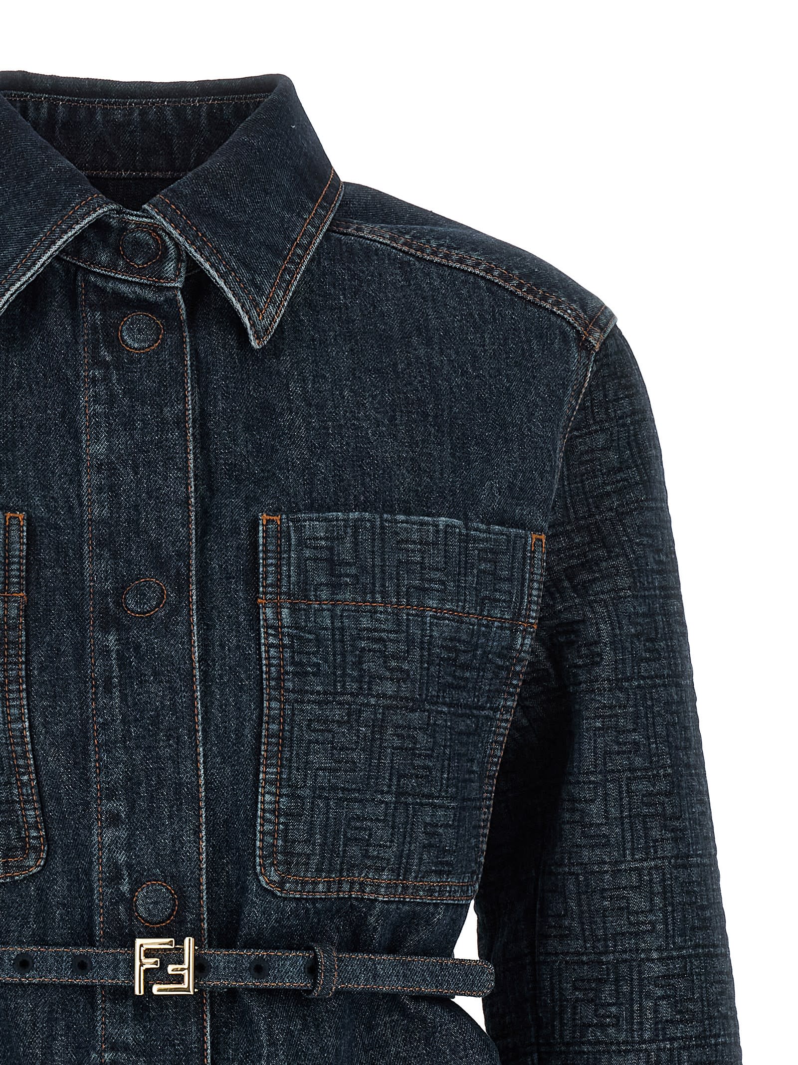 Fendi Go-to Denim Shirt Jacket With Quilted Ff Motif Clothing In Blue