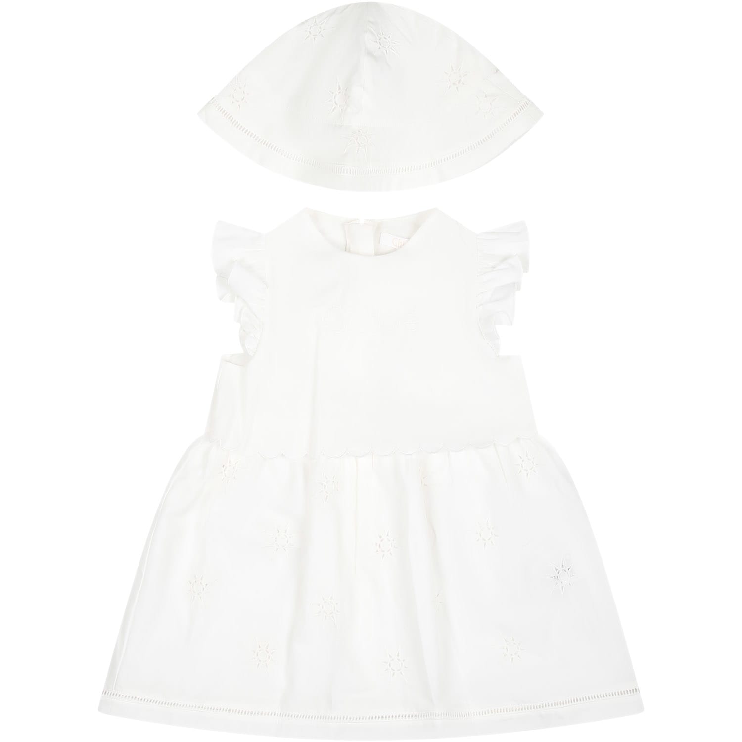 Chloé White Dress For Baby Girl With Logo