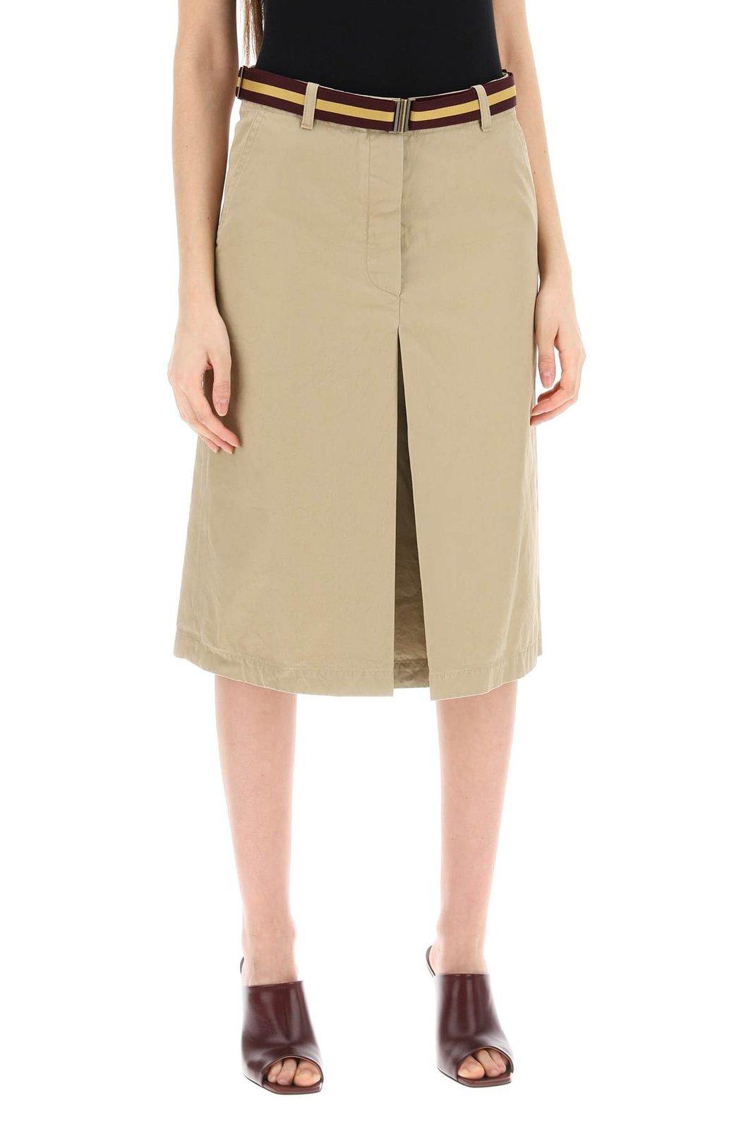 Shop Dries Van Noten Slit Detailed Belted Skirt In Beige
