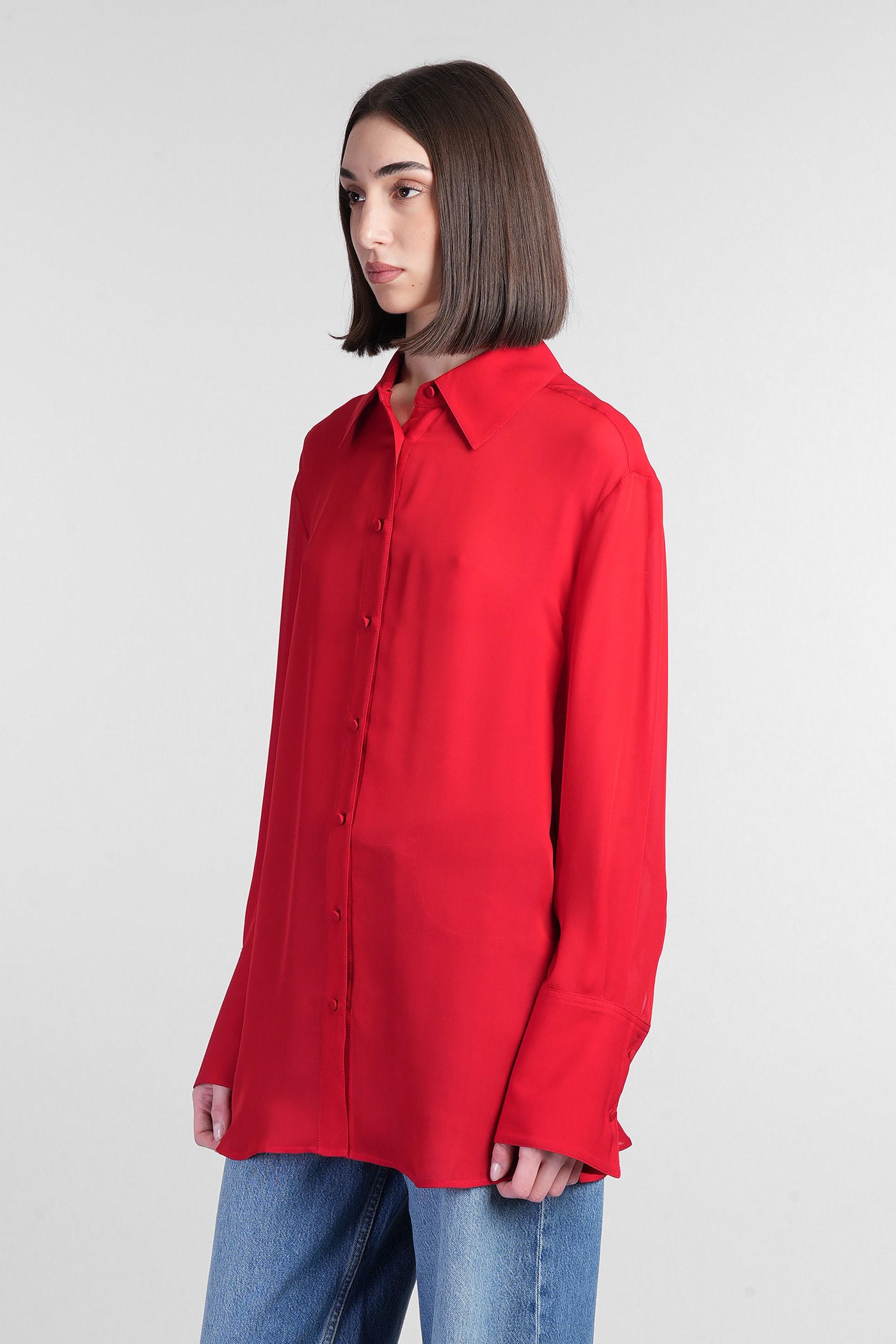 Anine Bing Bridget Silk Viscose Georgette Shirt In Red