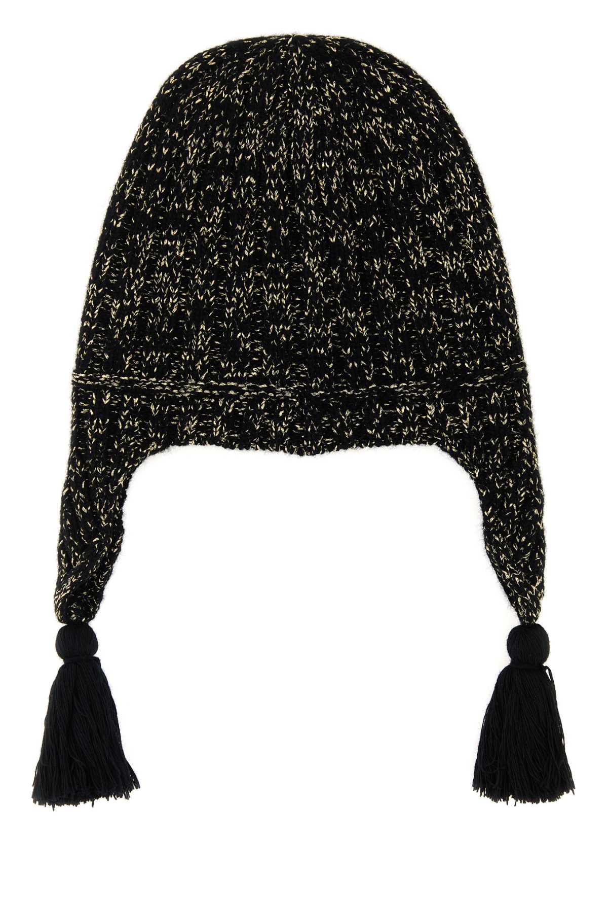 Valentino Wool Blend Beanie With Knit Texture And Tassel Embellishments In Black