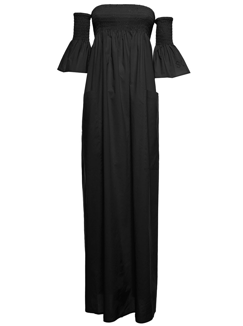 Alexiane Semicouture Womans Black Cotton Long Dress With Off Shoulders