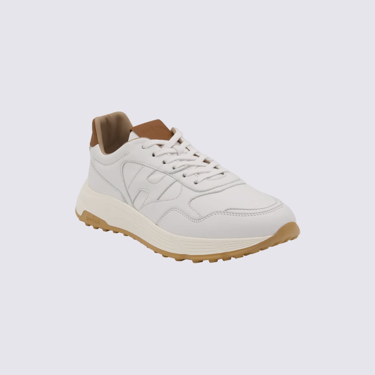 Shop Hogan White Leather Sneakers In White/camel