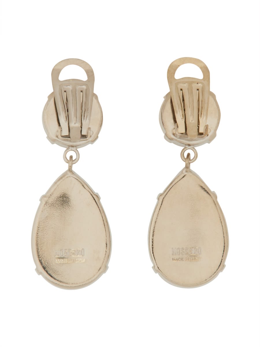 Shop Moschino Pendant Earrings With Jewel Stones In Silver