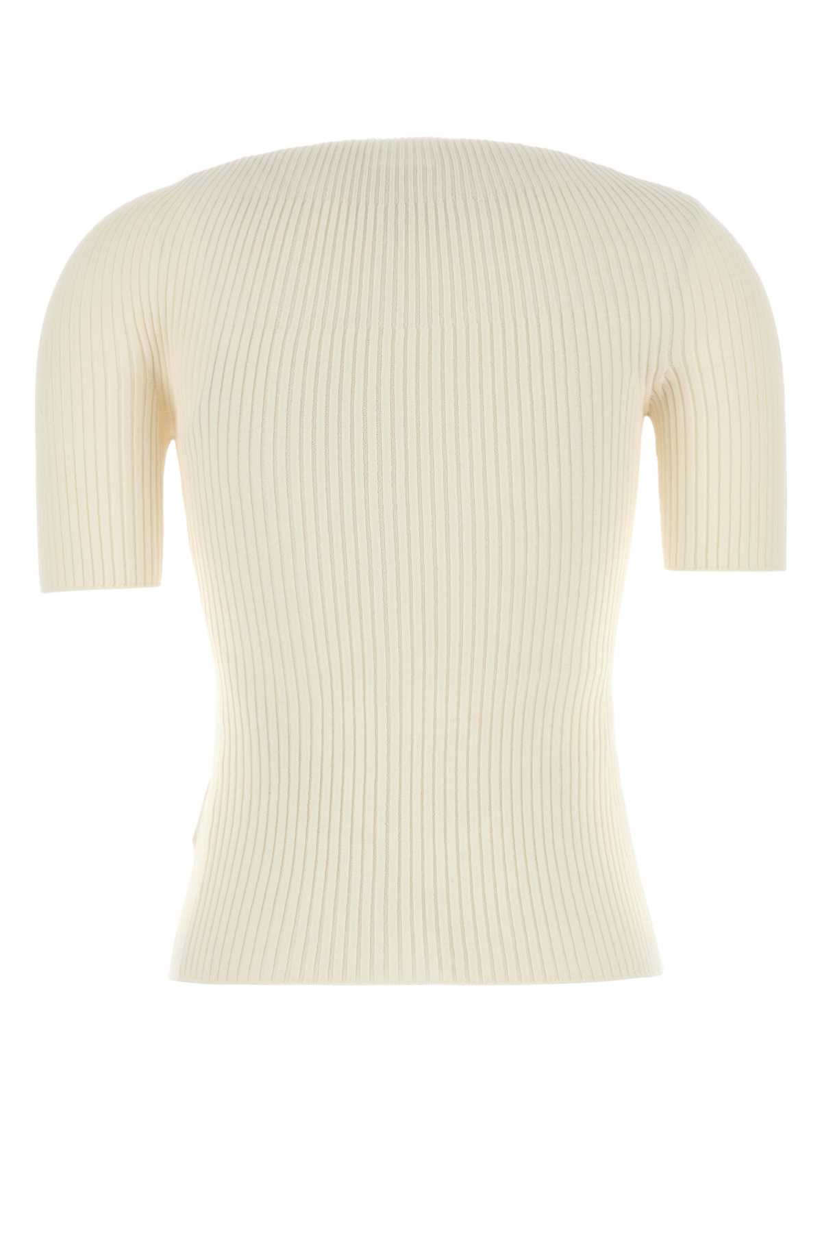 Shop Courrèges Short Sleeves Light Rib Sweater In Natural