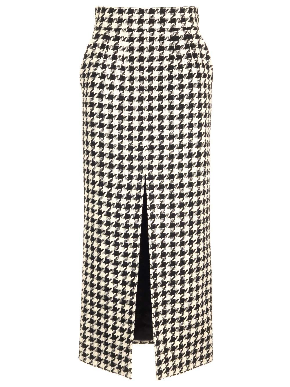 Shop Dolce & Gabbana Houndstooth Midi Skirt In White