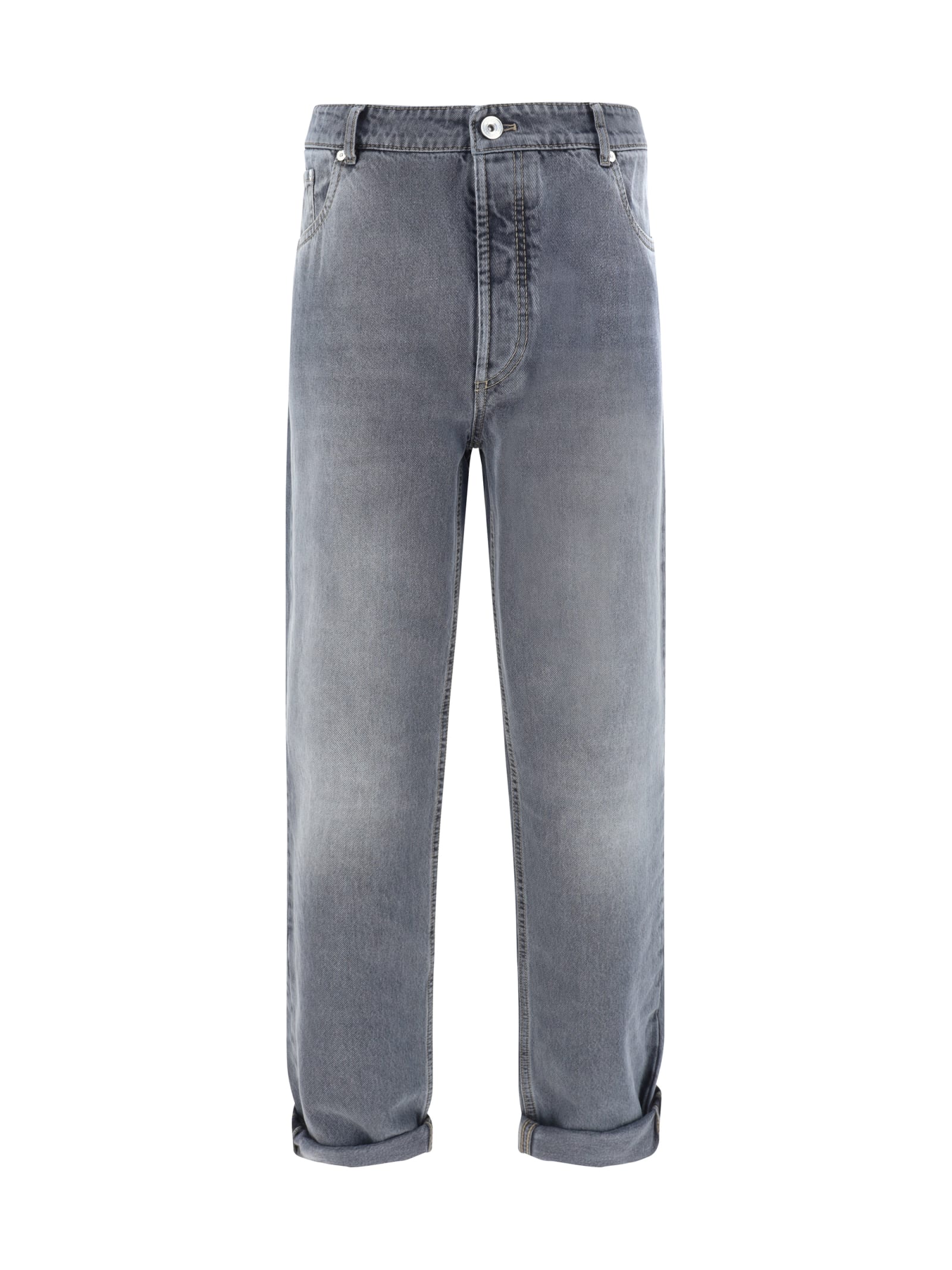 Shop Brunello Cucinelli Denim Pants In Denim Grigio Medio