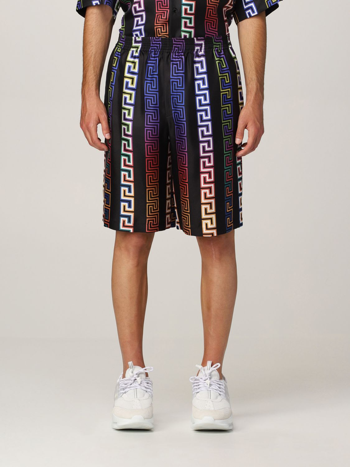 Versace Short Versace Silk Bermuda Shorts With Neon Greca Print