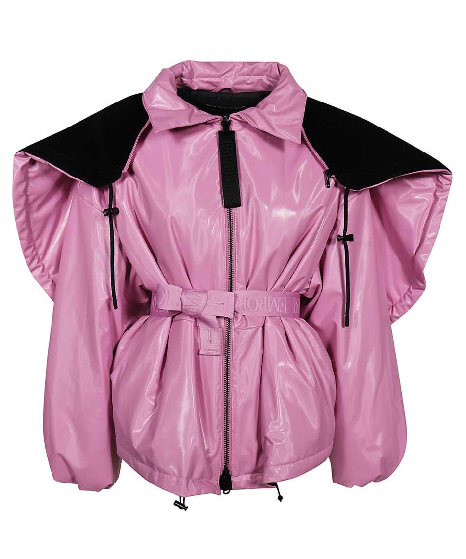 Shop Emporio Armani Belted Full Zip Down Jacket In Pink