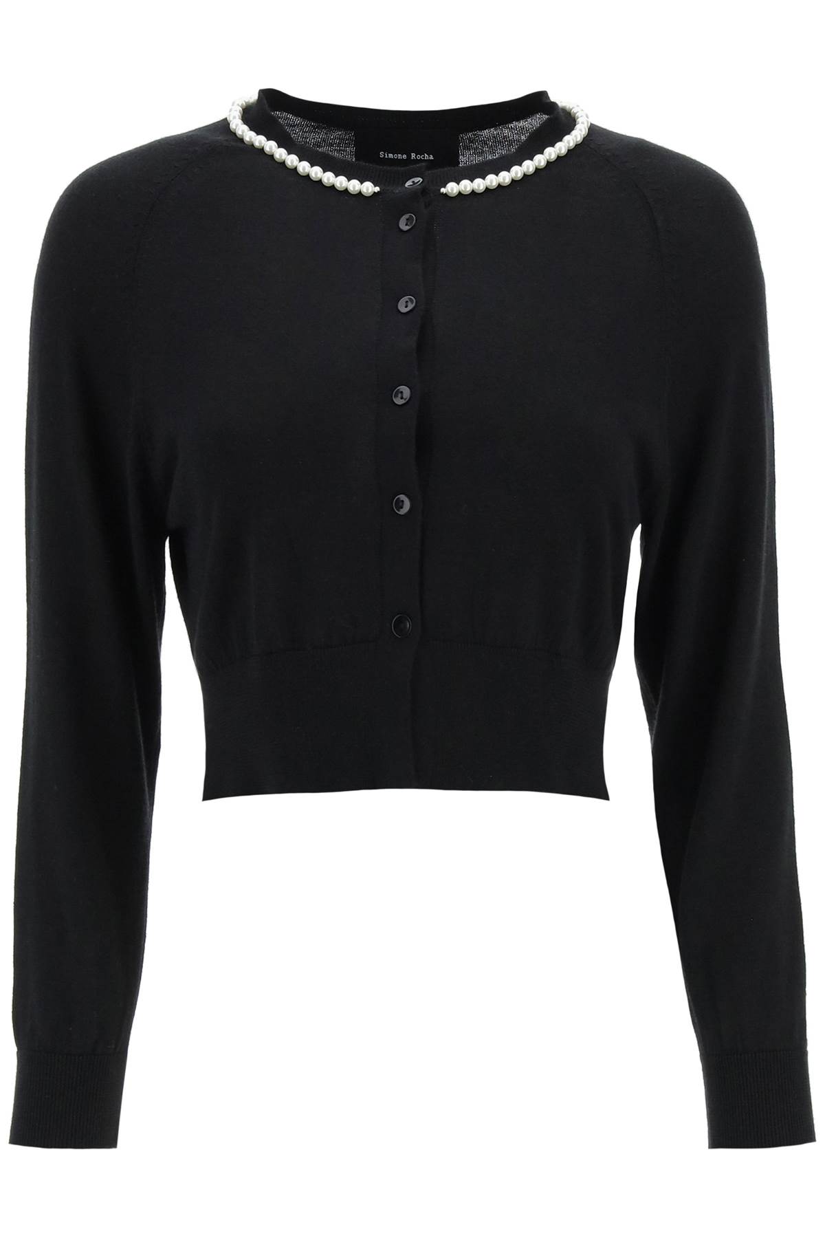 Simone Rocha Bead-embellished Wool Crop Cardigan In Black Pearl (black)
