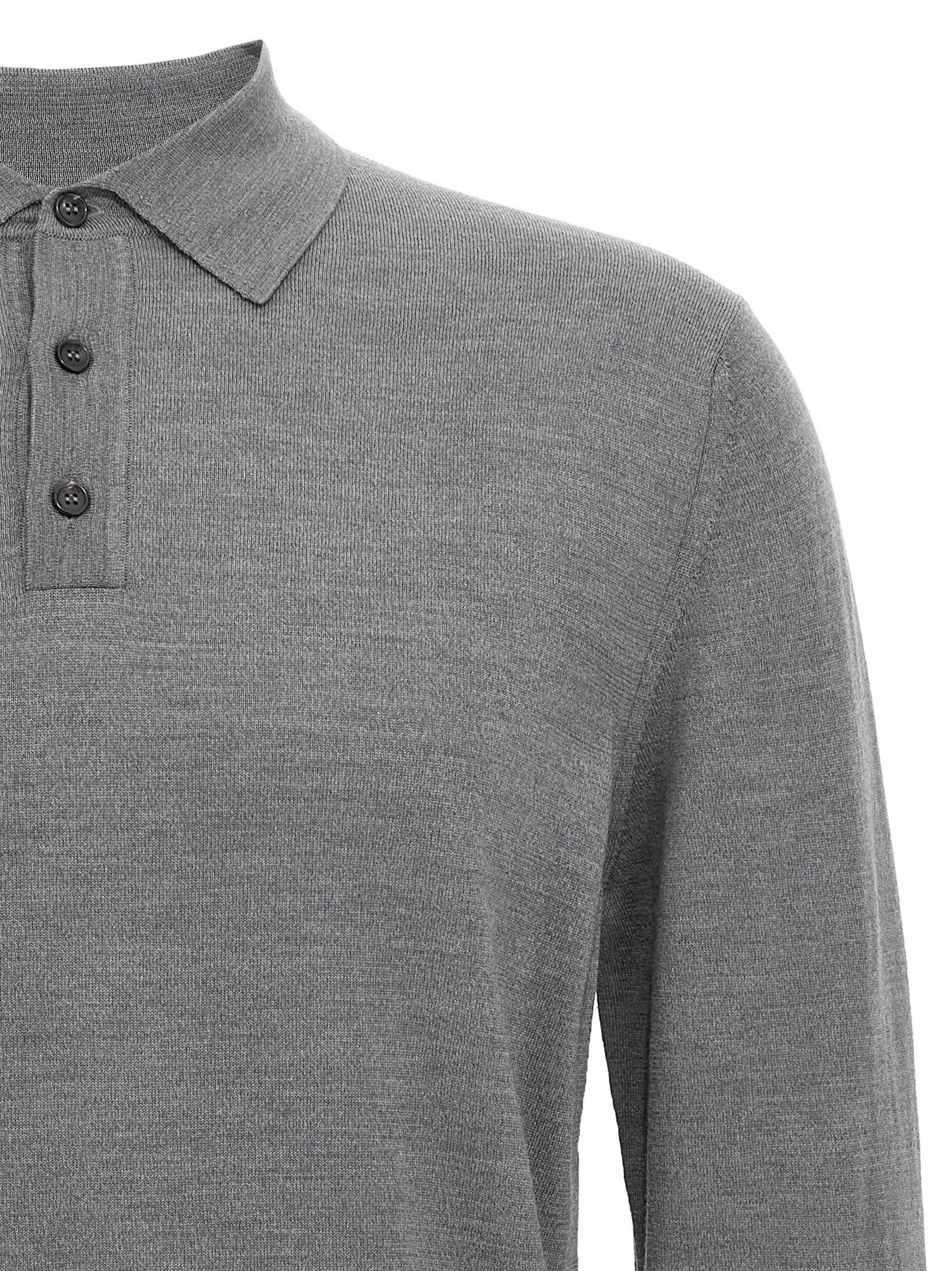 Zanone Virgin Wool Polo Shirt With Button Placket And Cuffed Sleeves In Gray