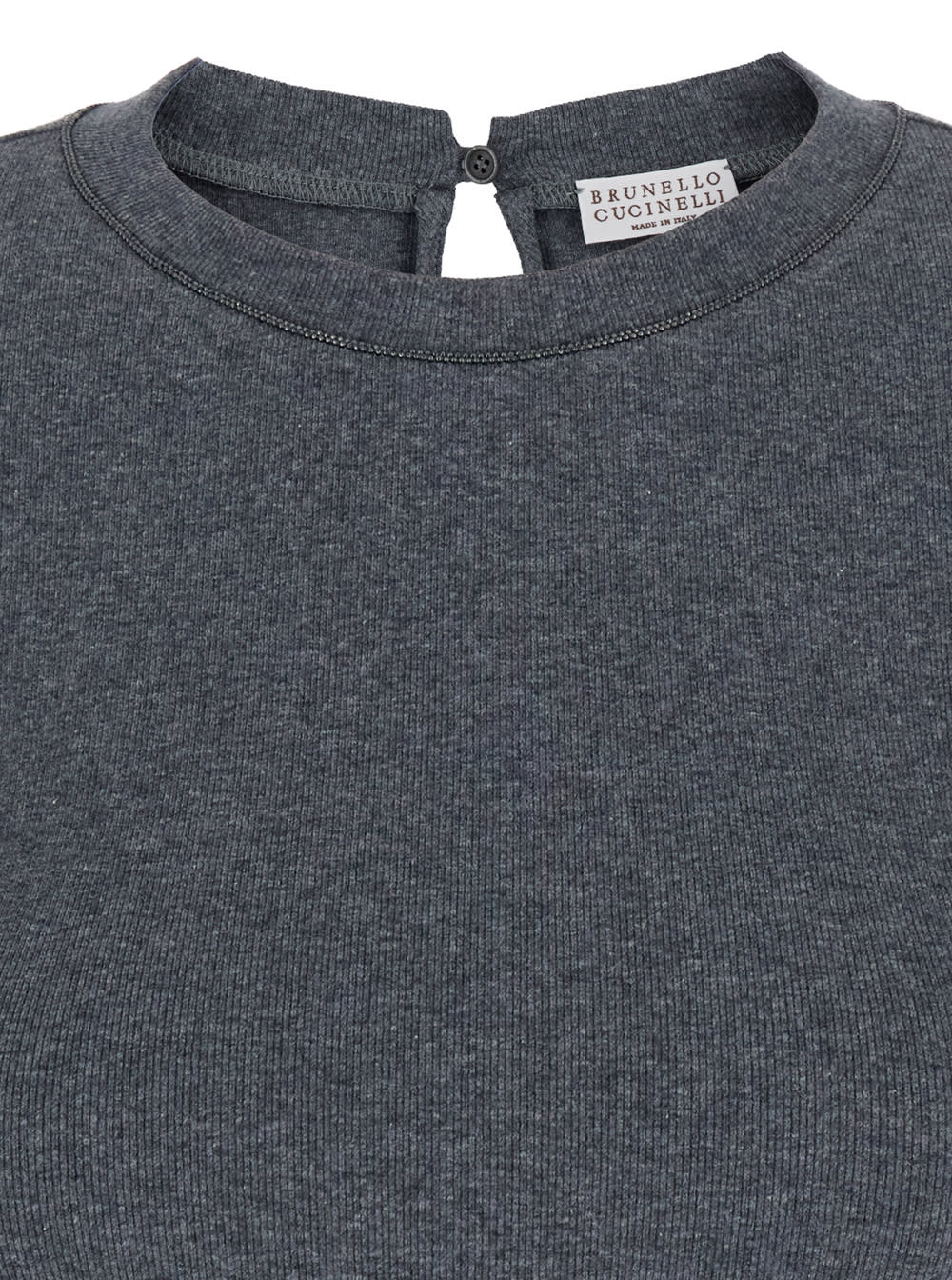 Brunello Cucinelli Grey Crewneck T-shirt With Monil Detail On The Collar And Rear Cut-out In Cotton Stretch Woman