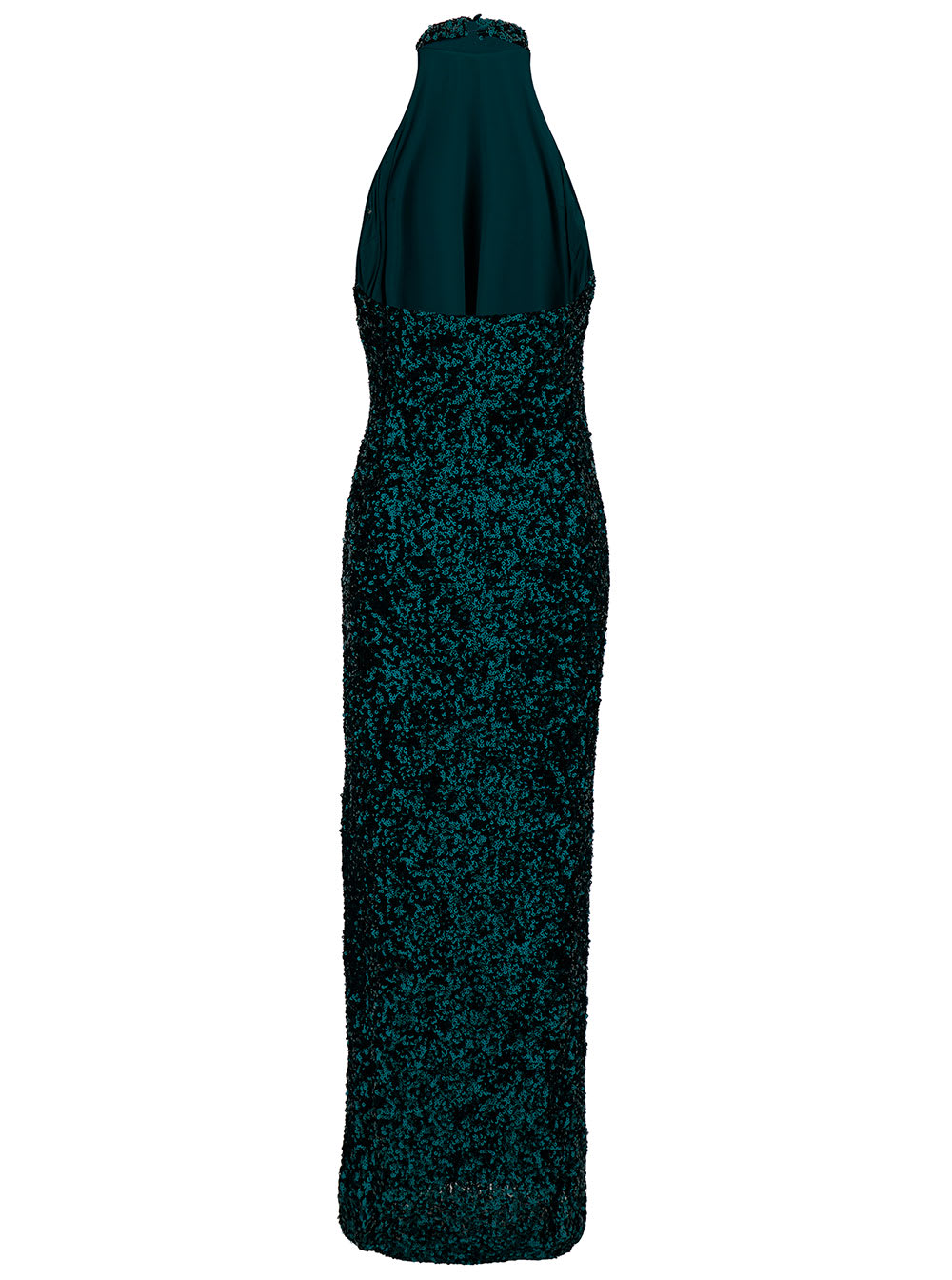 Shop Rotate Birger Christensen Long Green Halterneck Dress With All-over Paillettes In Recycled Fabric Woman