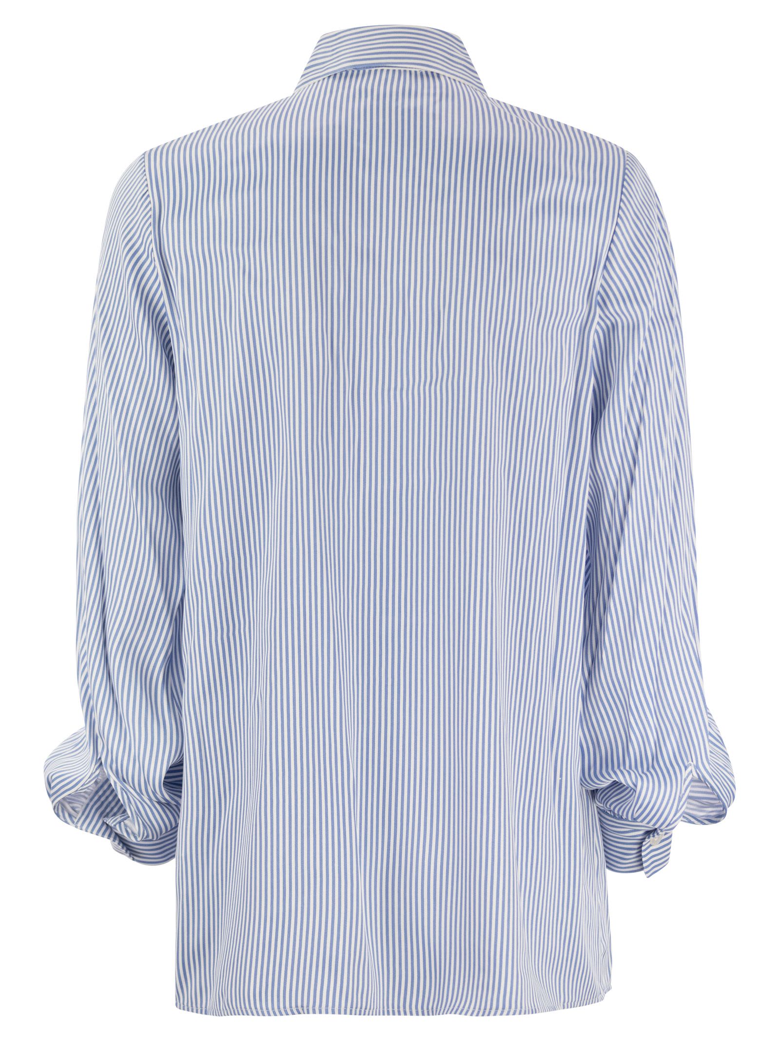 Shop Michael Kors Striped Viscose Shirt With Front Fastening In Celeste