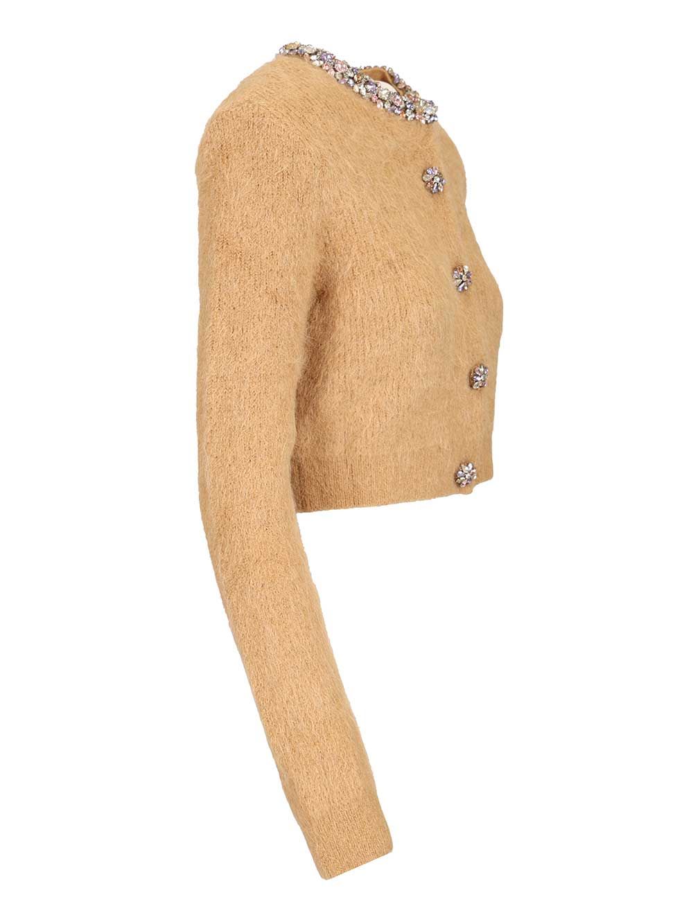 Self-portrait Brown Cardigan With Decorated Trim In Brown