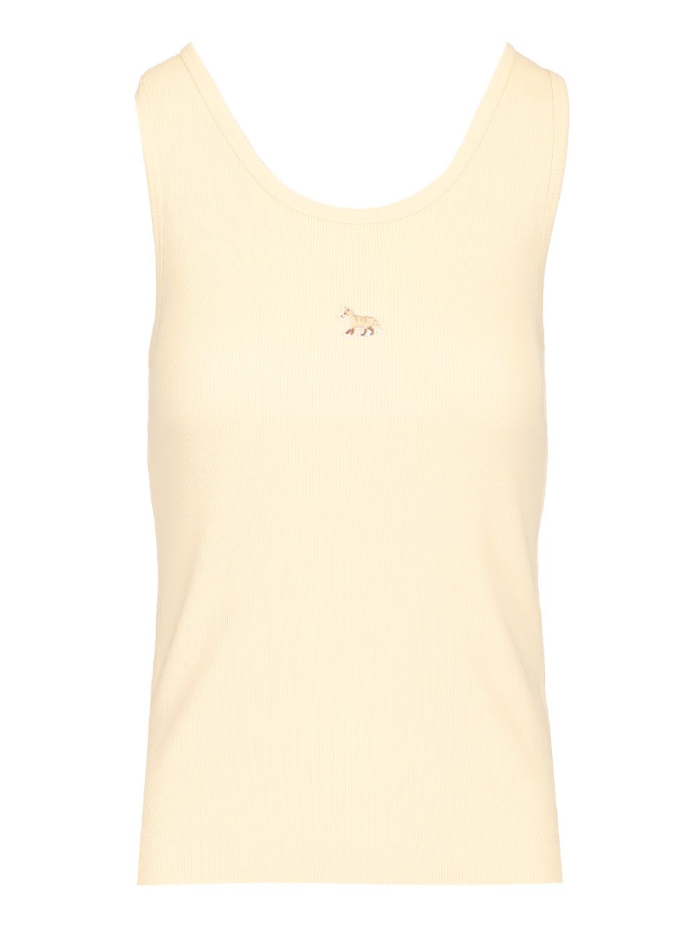 Shop Maison Kitsuné Ribbed Tank Top In Beige