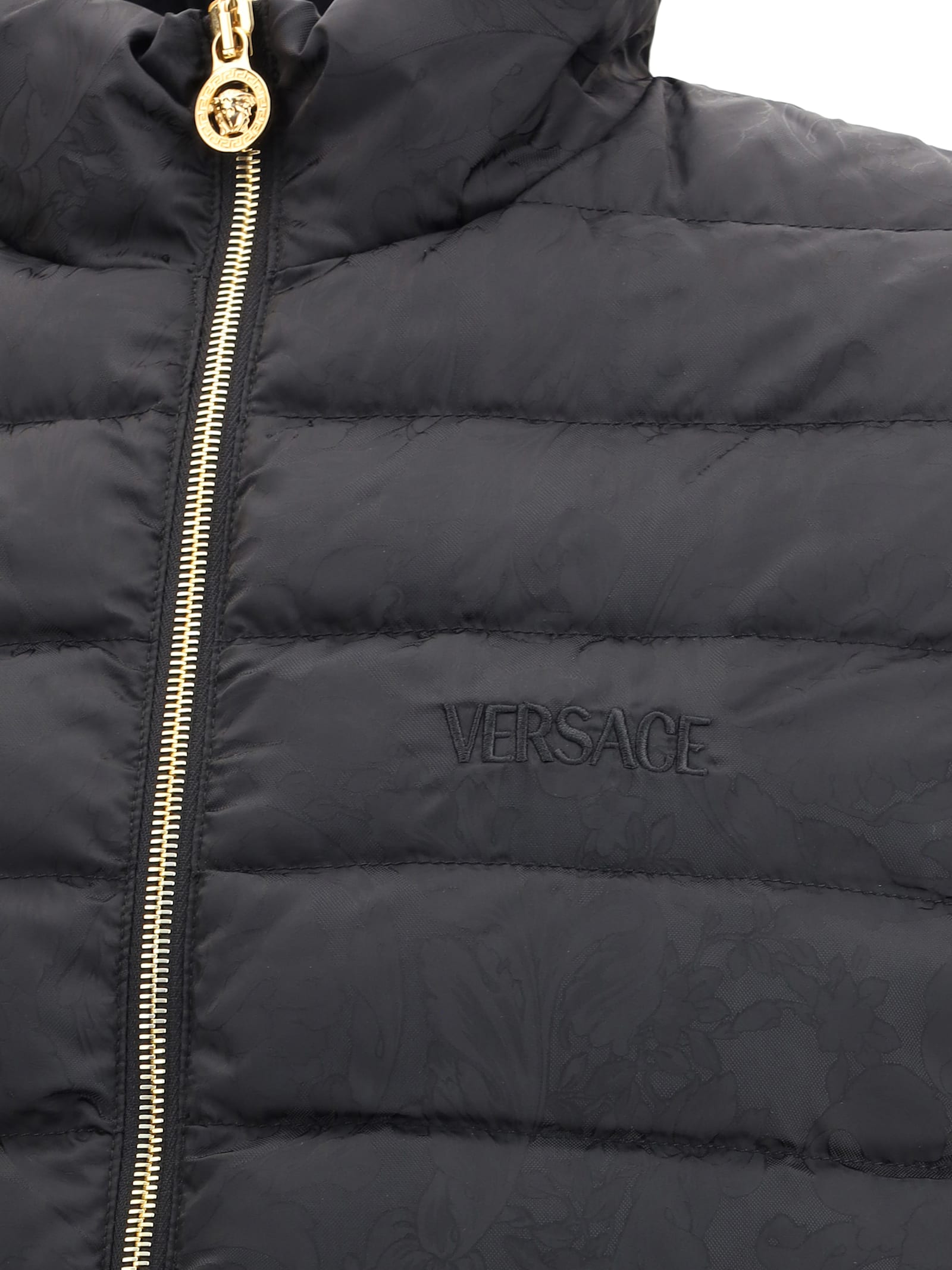 Versace Barocco Jacquard Puffer Jacket In Black