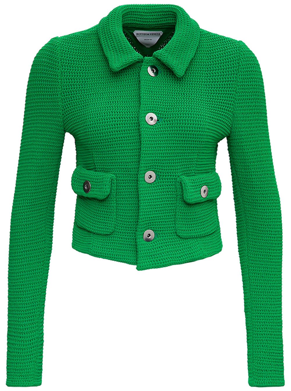 Bottega Veneta Racked Ribbed Green Knit Jacket