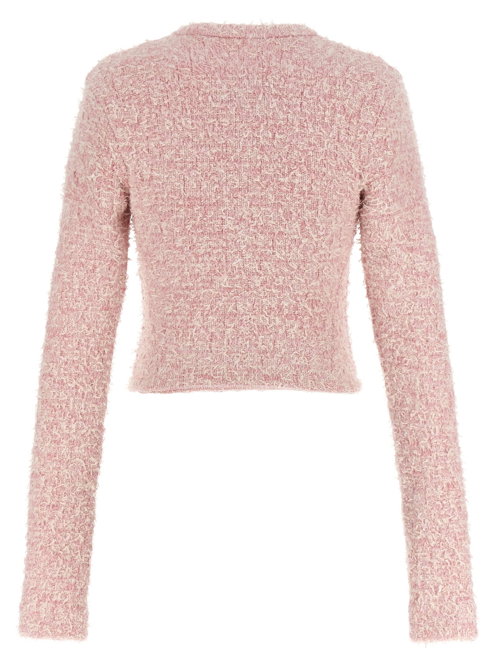 Shop Balenciaga Cropped Tweed Cardigan In Pink