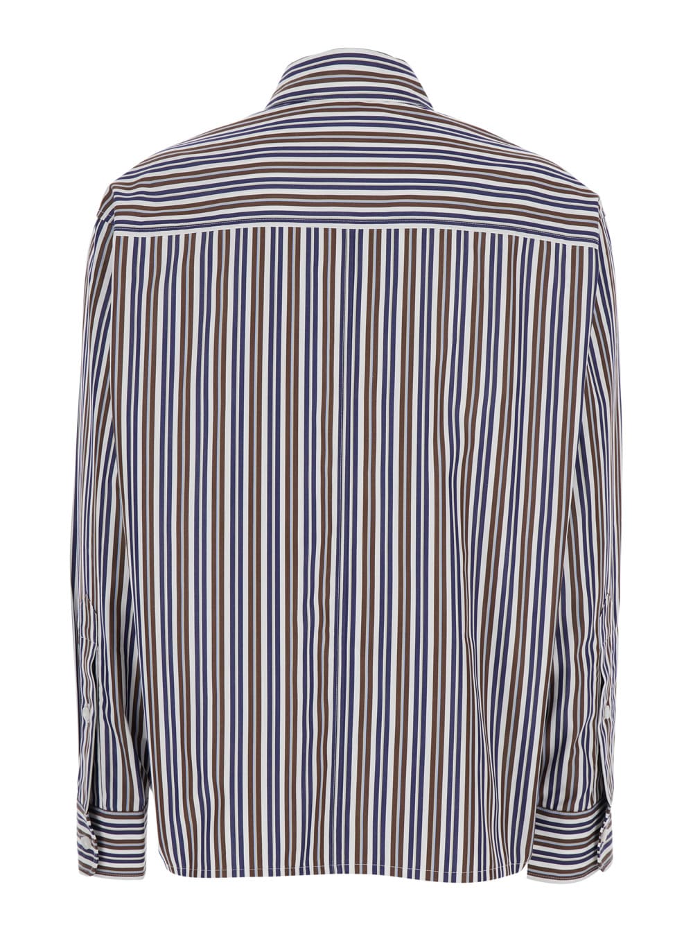 Shop Des Phemmes Multicolor Shirt With Front Crystal Embellishments And All-over Striped Motif In Cotton Woman In Blu