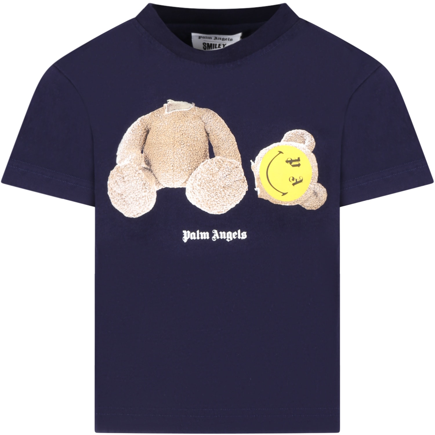 Palm Angels Blue T-shirt For Kids With Smiley