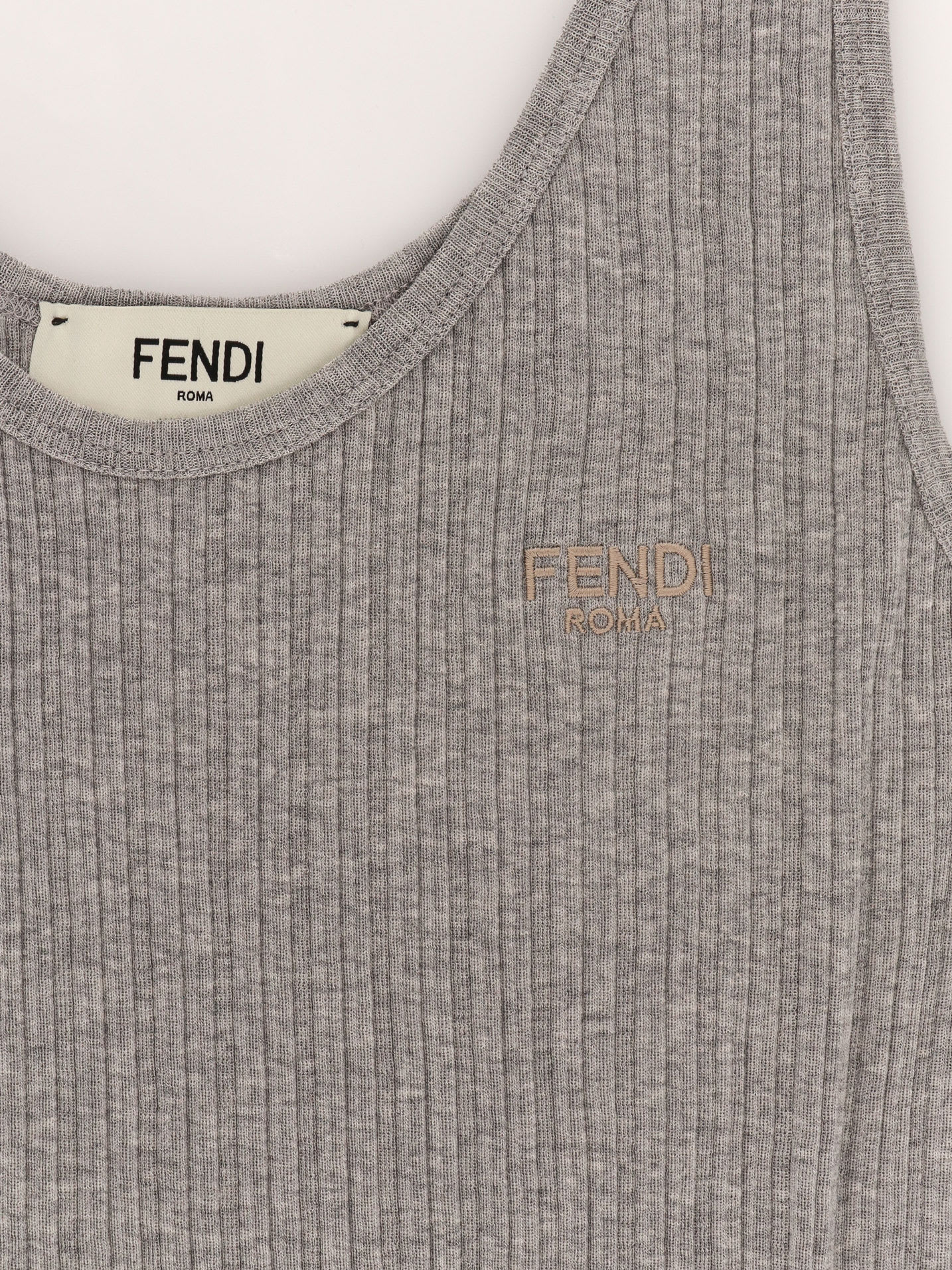 Fendi Roma Ribbed Cotton Tank Top In Grey