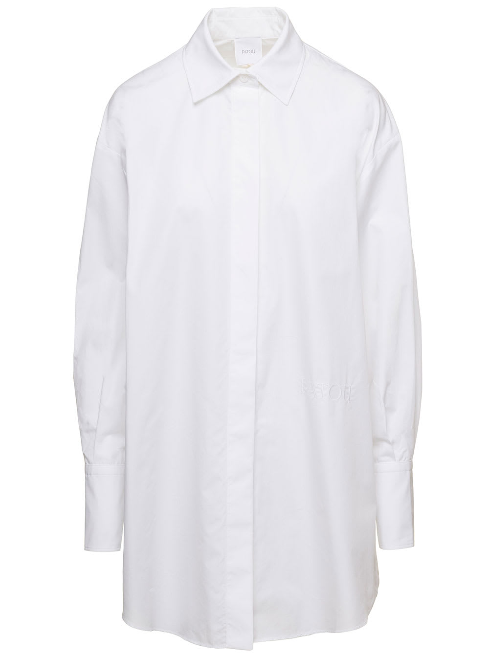 PATOU MINI WHITE SHIRT DRESS WITH HIGH CUFFS IN COTTON WOMAN