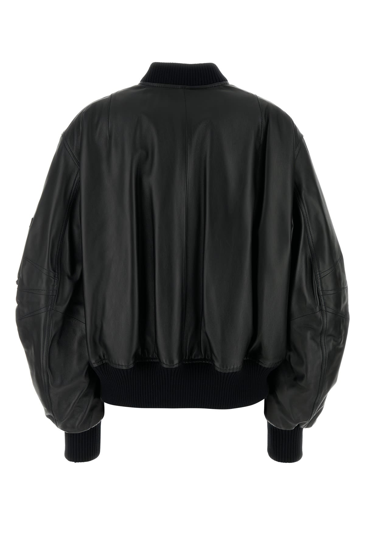 Shop Attico Black Leather Bomber Jacket