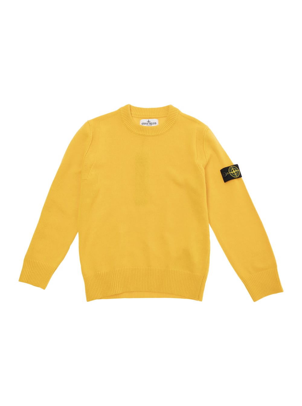 Stone Island Yellow Sweater With Logo Patch In Wool And Viscose Blend Boy In Yellow