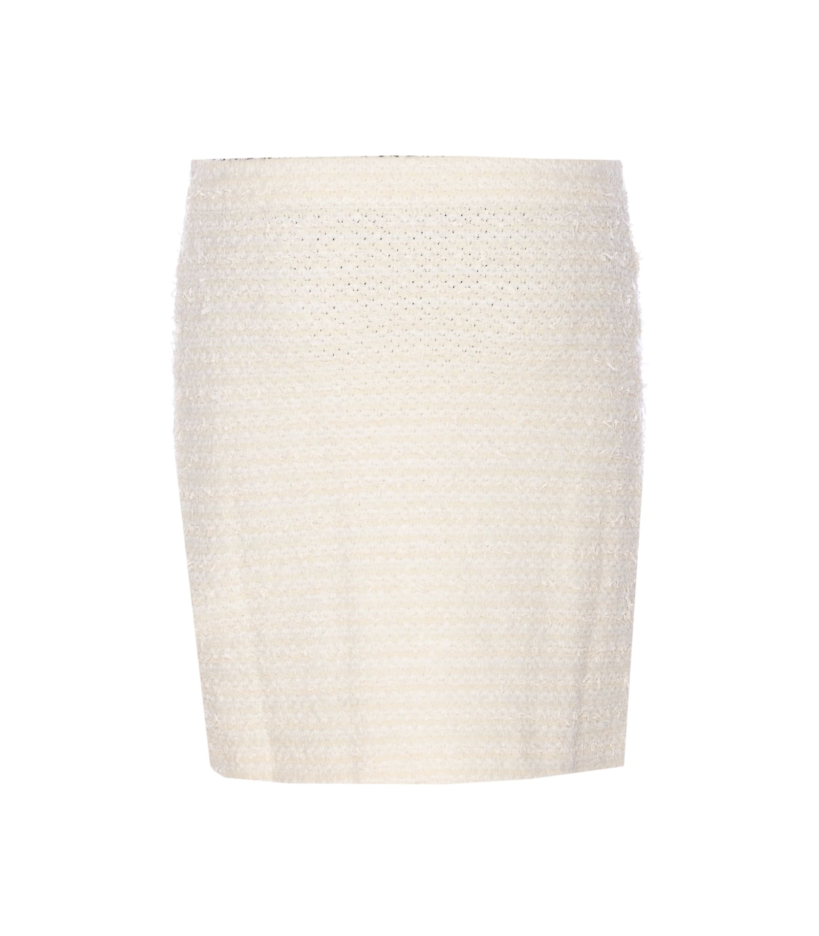Self-portrait Textured Beige Skirt With Decorative Pockets In White