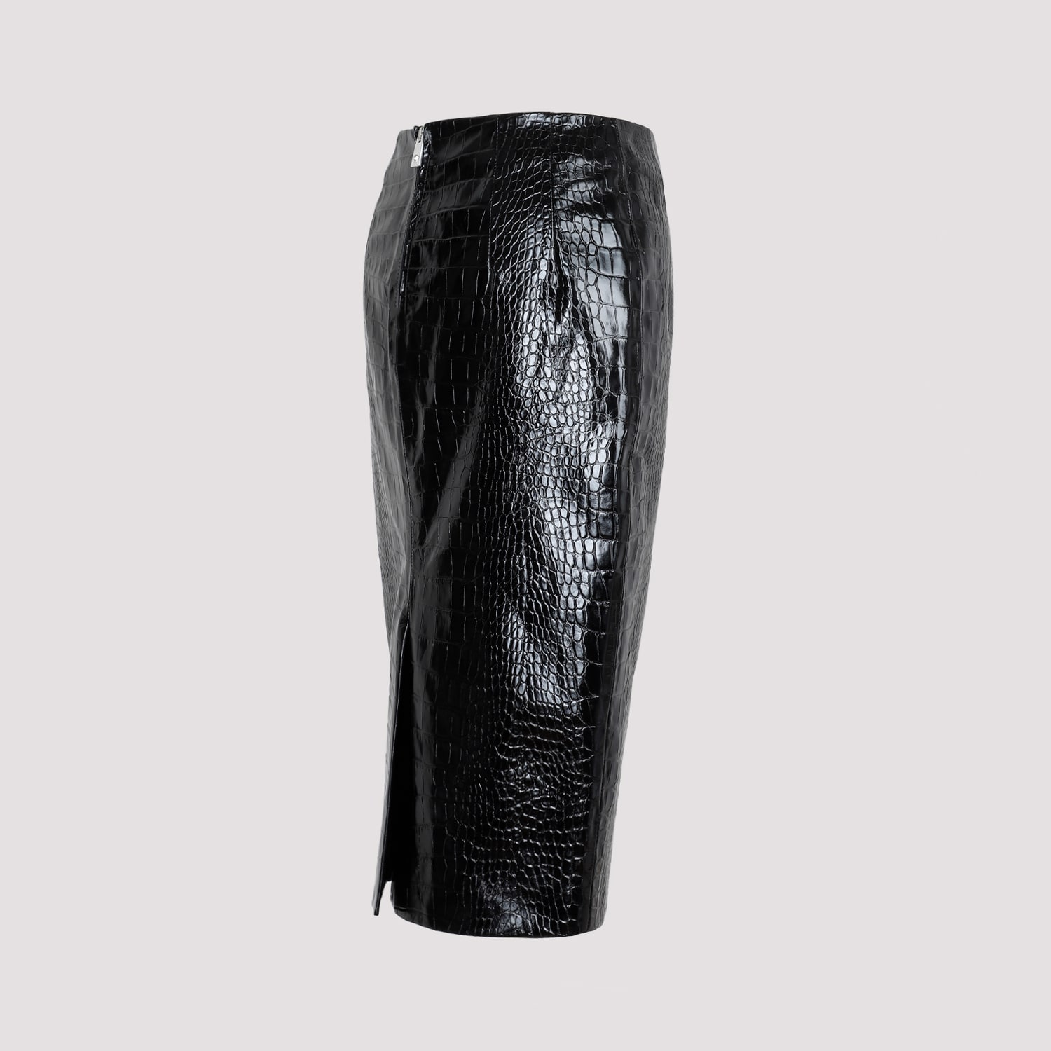 Shop Versace Crocodile Print Leather Skirt In Black