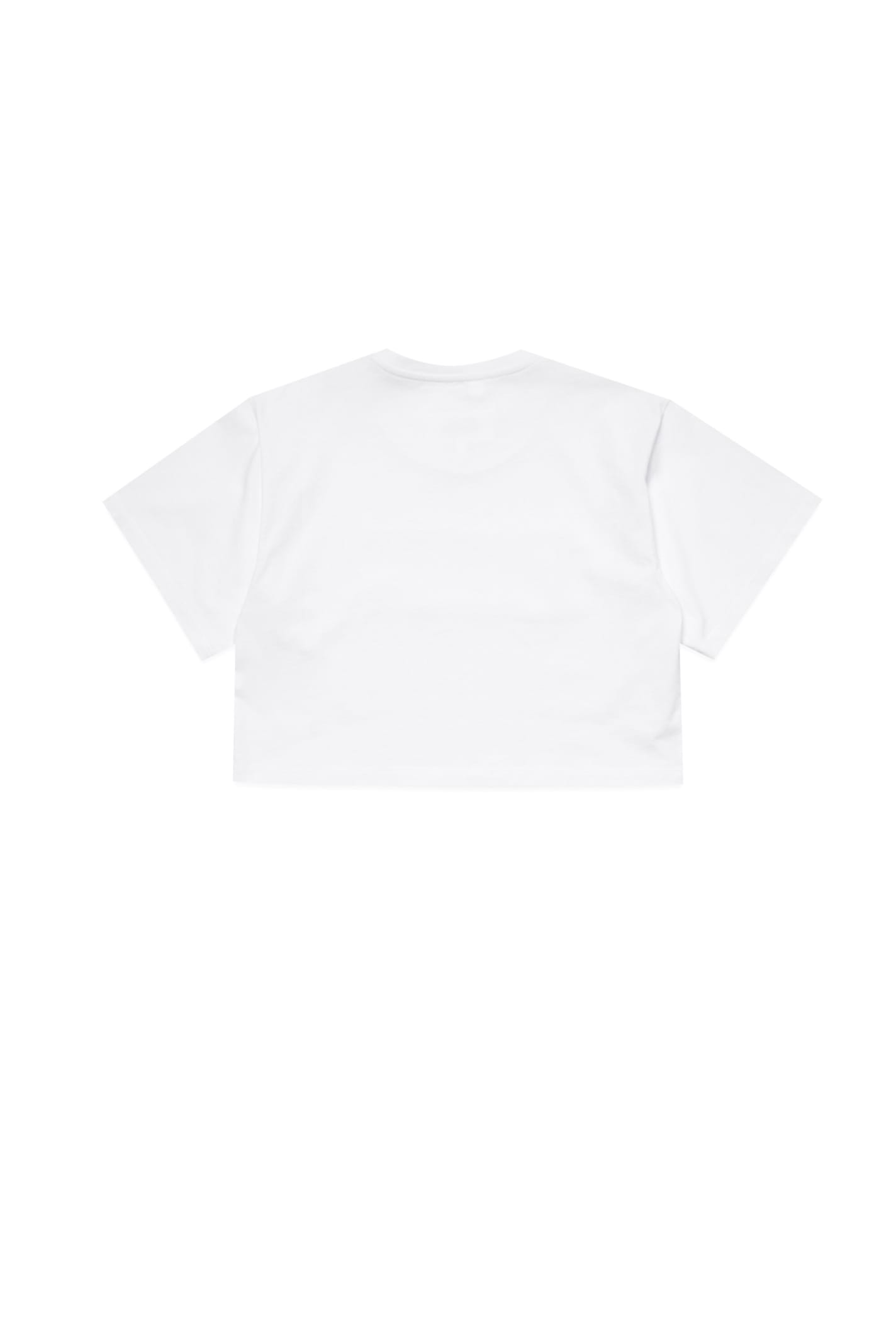 Shop Mm6 Maison Margiela Mm6t87u T-shirt Maison Margiela Cropped T-shirt Branded With Numeric Logo In Bianco