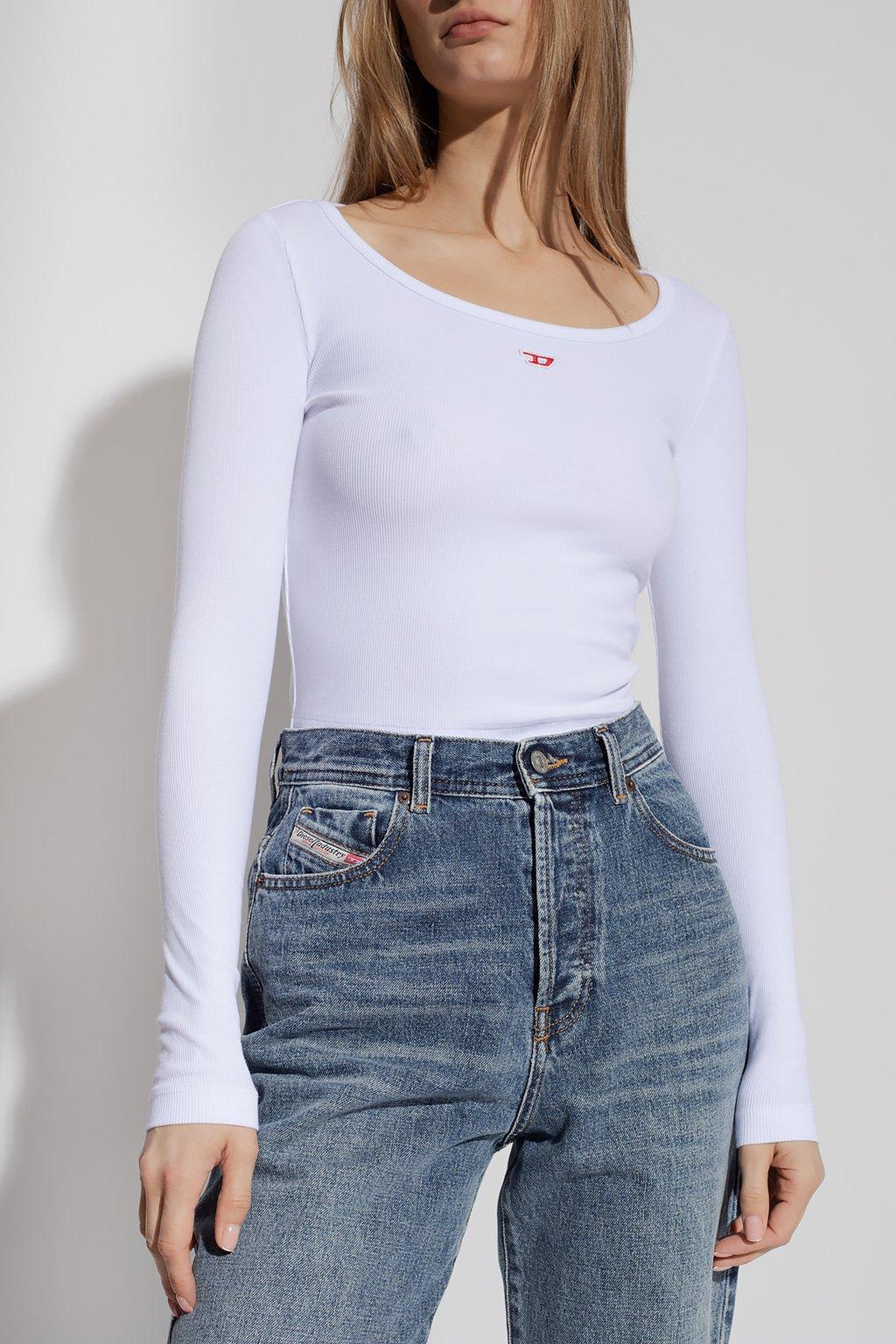 Diesel Top A Maniche Lunghe Con Patch D Ricamata In White